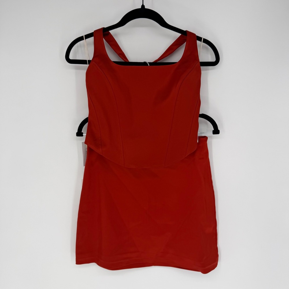 WILFRED BUSTIER HALTER TOP & TAVERN SATIN MINI SKIRT DUSK ROUGE MEDIUM 6 NWT